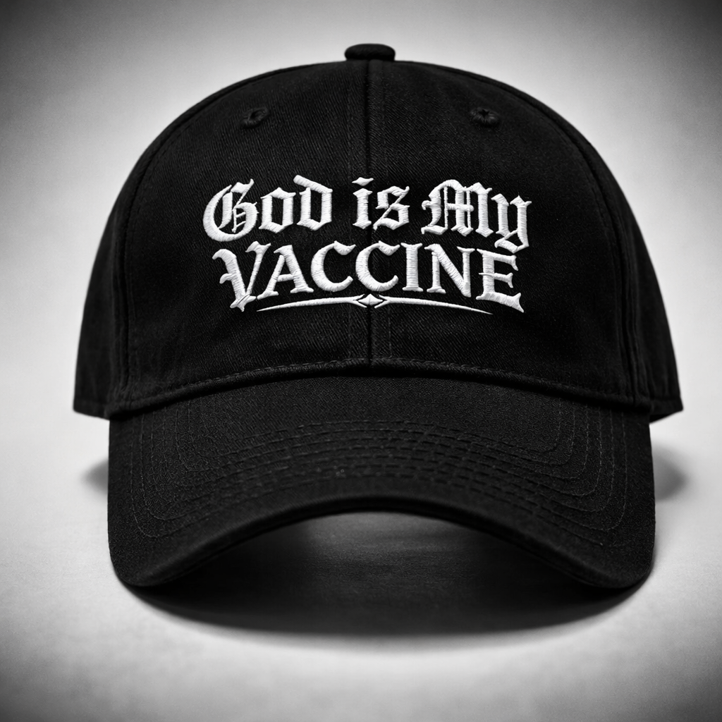 God Is My Vaccine™ Black Cotton Embroidered Hat