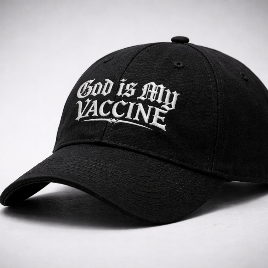God Is My Vaccine™ Black Cotton Embroidered Hat