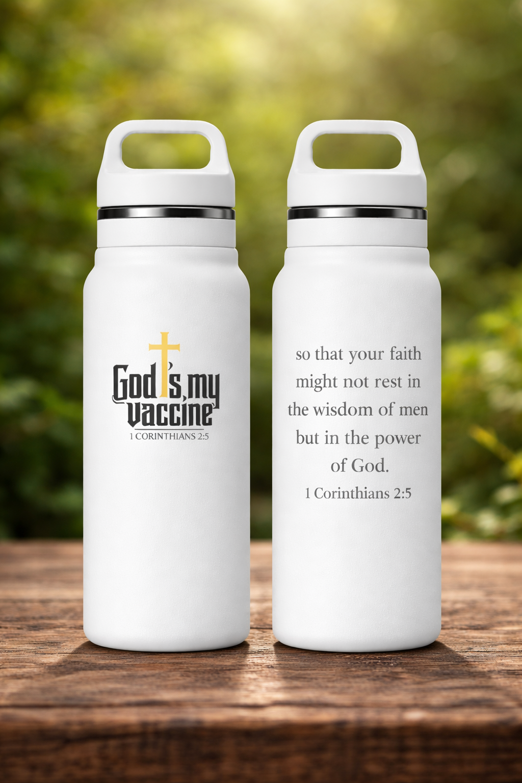 God Is My Vaccine™ Stainless Steel Water Bottle - White Edition