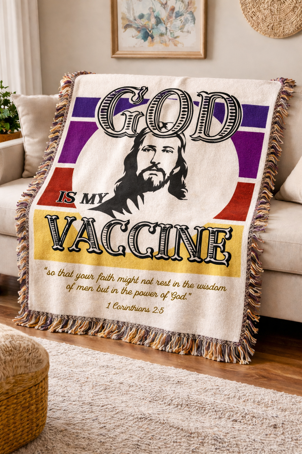 God Is My Vaccine™ Woven Throw Blanket