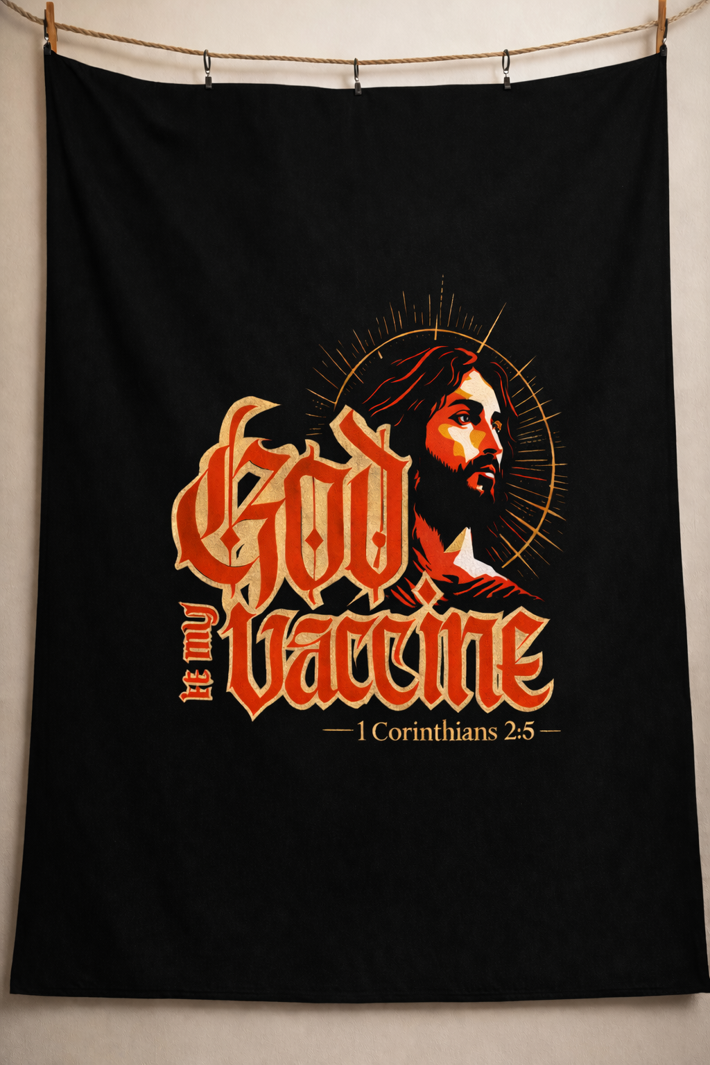God Is My Vaccine Statement Tapestry – Black Edition
